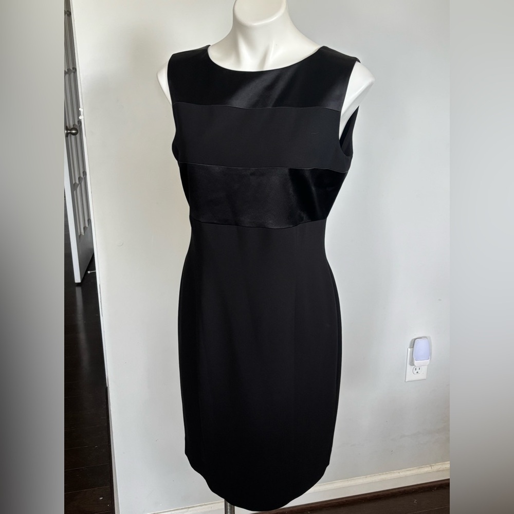 Jones New York Sleeveless Satin-Panel Sheath Little Black Dress